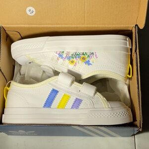 Adidas Nizza CF I HP6232 White/Yellow/Purple Toddlers size 8 new